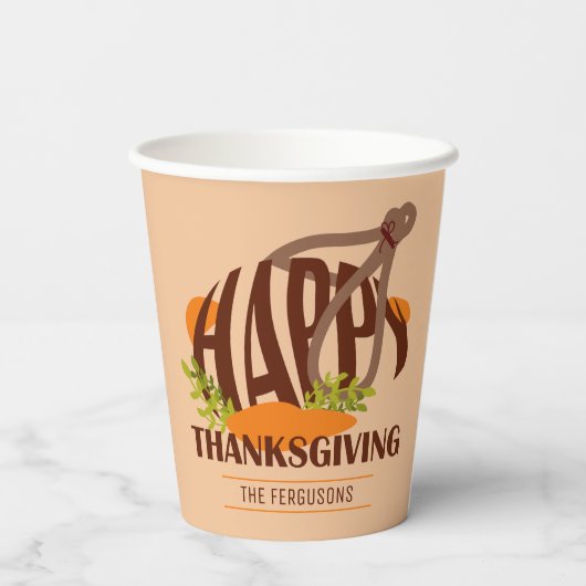 Familie artistieke Thanksgiving Turkije Brown & Or Papieren Bekers (Achterkant)