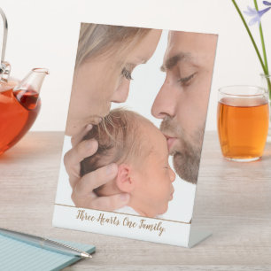 Familie Baby Foto Drie Harten Een Familie Quote Reclamebord Met Voetstuk