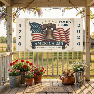 Familie BBQ Amerika 250 Verjaardag 1776-2026 Lande Spandoek