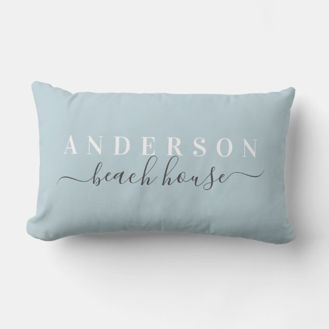 Familie Beach House Blue Lumbar Pillow met achtern Kussen (Voorkant)