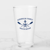 Familie Beach House Nautical Anchor Oars Navy Glas (Voorkant)