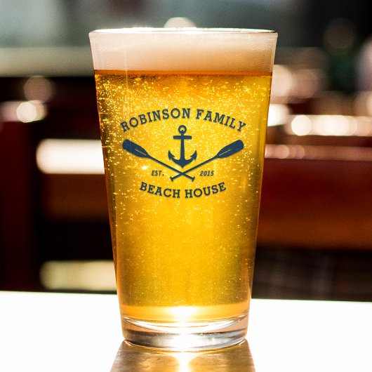 Familie Beach House Nautical Anchor Oars Navy Glas