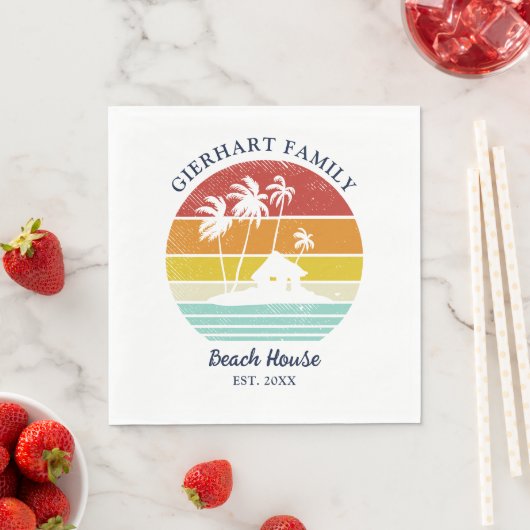 Familie Beach House Palm Trees Retro papier Servet (Insitu)