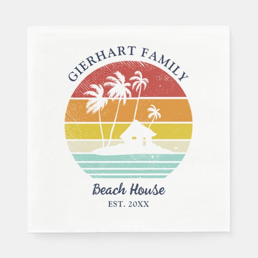 Familie Beach House Palm Trees Retro papier Servet (Voorkant)