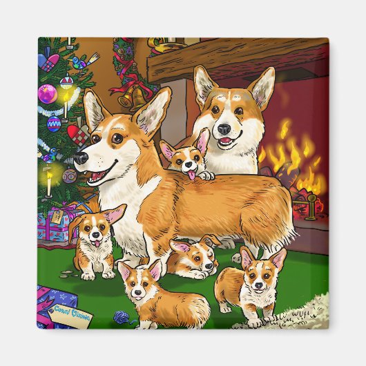 Familie bij de kerstboom magneet (Voorkant)