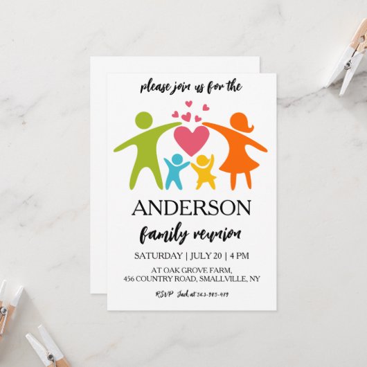 Familie bij elkaar familiereünie uitnodigingen (Voorkant / Achterkant in situ)