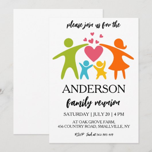 Familie bij elkaar familiereünie uitnodigingen (Voorkant / Achterkant)