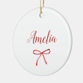 Familie bijpassende rode lint keramisch ornament (Links)