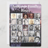 Familie Bingo Kaart met roze Paarse Sunset Foto (Achterkant)