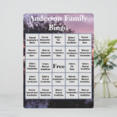Familie Bingo Kaart met roze Paarse Sunset Foto (Staand voorkant)