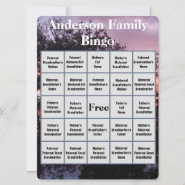 Familie Bingo Kaart met roze Paarse Sunset Foto