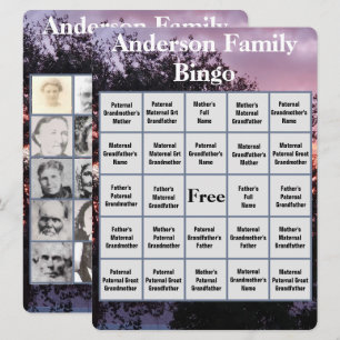 Familie Bingo Kaart met roze Paarse Sunset Foto