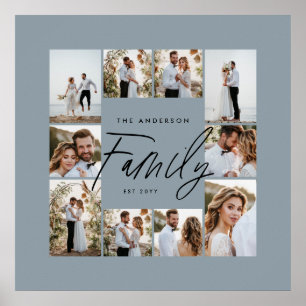 Familie blauw elegante moderne minimale fotocollag poster
