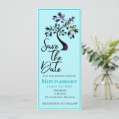 Familie Blauwe Moderne Floral Boom Save The Date (Staand voorkant)