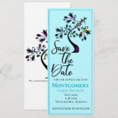 Familie Blauwe Moderne Floral Boom Save The Date (Voorkant / Achterkant)