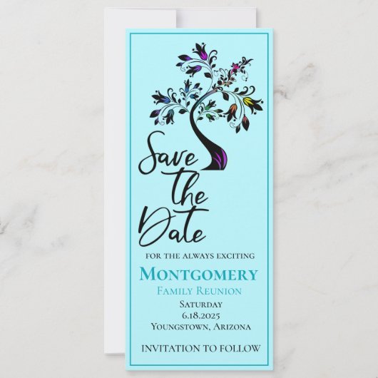 Familie Blauwe Moderne Floral Boom Save The Date (Voorkant)