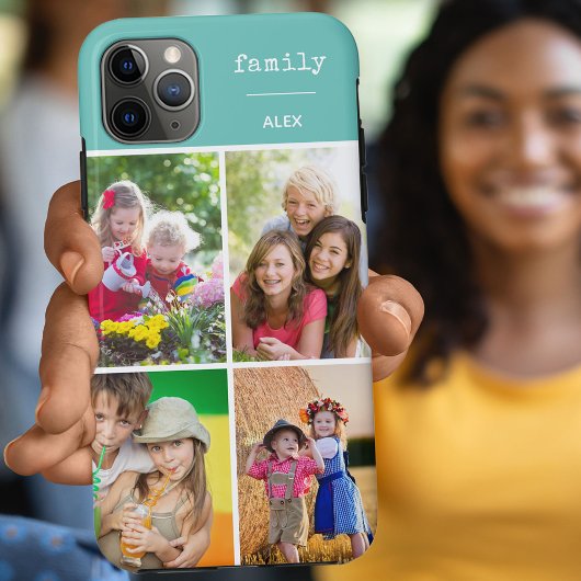Familie Blauwgroen 4 Aangepast fotocollage Case-Mate iPhone Case