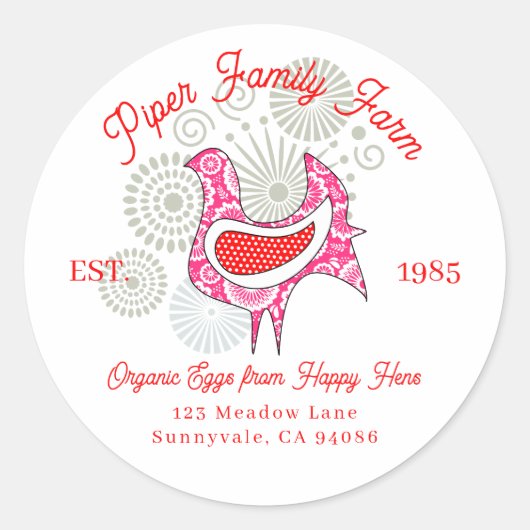  Familie Boerderij Eierkarton Schattige Roze Rood  Ronde Sticker (Voorkant)