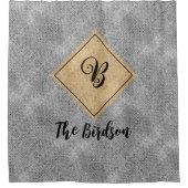 Familie Boerderij Naam Monogram, Rustiek Grijs Bur Douchegordijn (Voorkant)