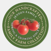 Familie Boerderij Produce Label Tomatoes op Groene (Voorkant)