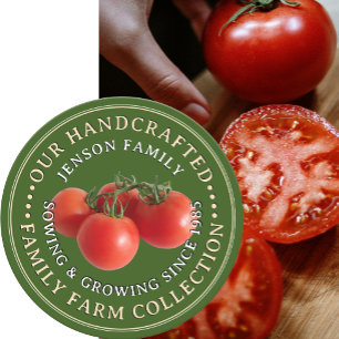 Familie Boerderij Produce Label Tomatoes op Groene