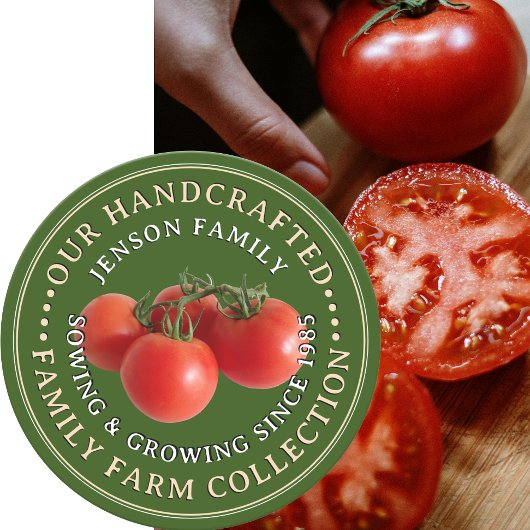 Familie Boerderij Produce Label Tomatoes op Groene