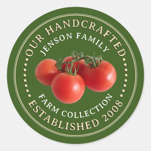 Familie Boerderij Produce Label Tomatoes op Groene (Voorkant)