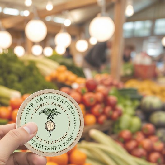 Familie Boerderij produceren label raap op groene 