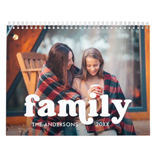 Familie | Boho tekst overlay met uw foto's Kalender (Hoes)