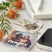 Familie | Boho-tekstbedekking met twee foto's Sleutelhanger (Voorkant Rechts)