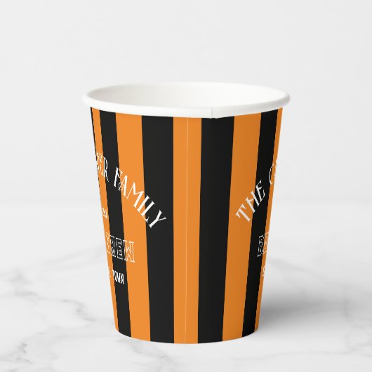Familie Boo Crew Sinaasappel Black Stripe Hallowee Papieren Bekers (Rechts)