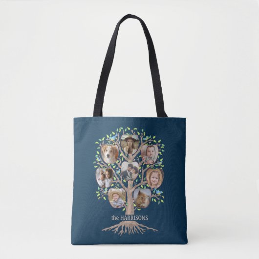 Familie Boom Fotocollage 16 Afbeelding Naam DK Bla Tote Bag (Voorkant)