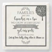 Familie boom gepersonaliseerd cadeau voor zus mam stenen onderzetter (Voorkant)
