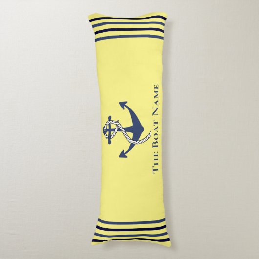 Familie Bootnaam Anker Touw Nautisch Blauw Geel Lichaamskussen (Voorkant Verticaal)