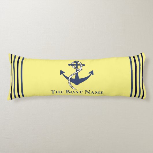 Familie Bootnaam Anker Touw Nautisch Blauw Geel Lichaamskussen (Voorkant)