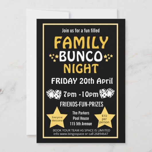 Familie bunco night, bunco party PTA event PTO Kaart (Voorkant)