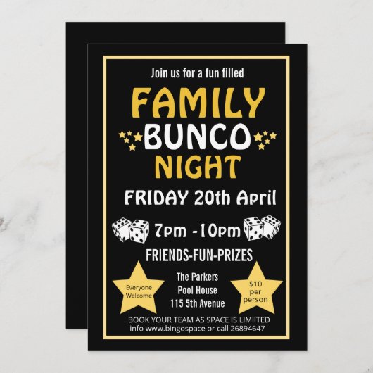 Familie bunco night, bunco party PTA event PTO Kaart (Voorkant / Achterkant)