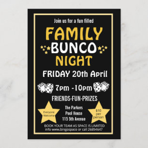 Familie bunco night, bunco party PTA event PTO Kaart