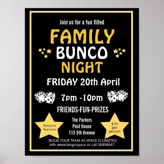 Familie bunco night, bunco party PTA event PTO Poster (Voorkant)