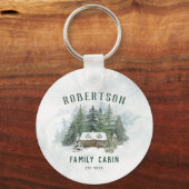 Familie Cabin Forest Pine Trees gepersonaliseerd Sleutelhanger (Voorkant)