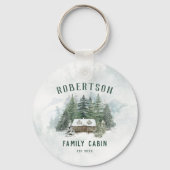 Familie Cabin Forest Pine Trees gepersonaliseerd Sleutelhanger (Achterkant)