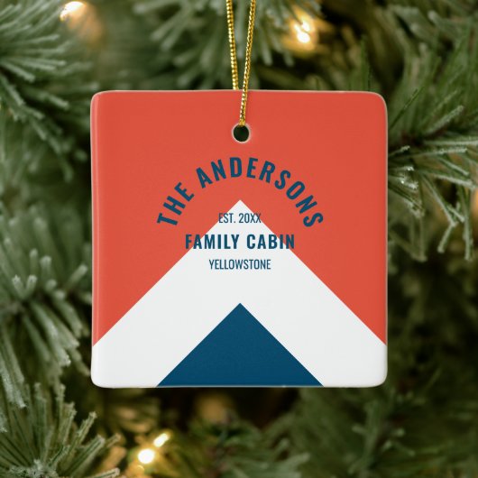 Familie Cabin Gepersonaliseerde Naam Rode Marine R Keramisch Ornament (Boom)