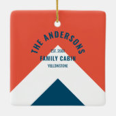 Familie Cabin Gepersonaliseerde Naam Rode Marine R Keramisch Ornament (Achterkant)