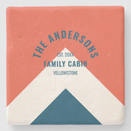 Familie Cabin Gepersonaliseerde Naam Rode Marine R Stenen Onderzetter