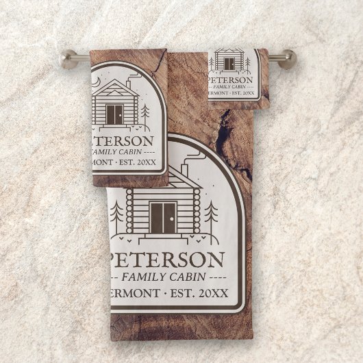 Familie Cabin Rustiek Hout Gepersonaliseerde Decor Bad Handdoek