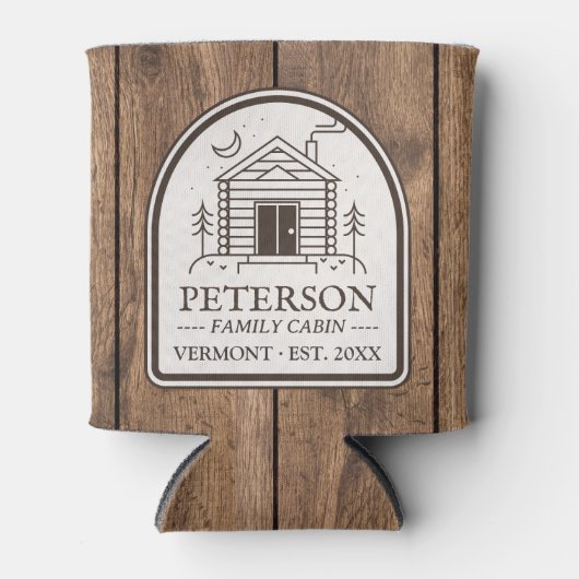 Familie Cabin Rustiek Hout Gepersonaliseerde Decor Blikjeskoeler (Voorkant)
