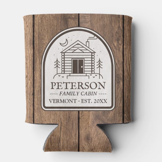 Familie Cabin Rustiek Hout Gepersonaliseerde Decor Blikjeskoeler (Achterkant)