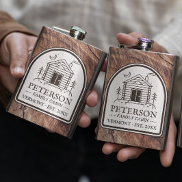 Familie Cabin Rustiek Hout Gepersonaliseerde Decor Heupfles