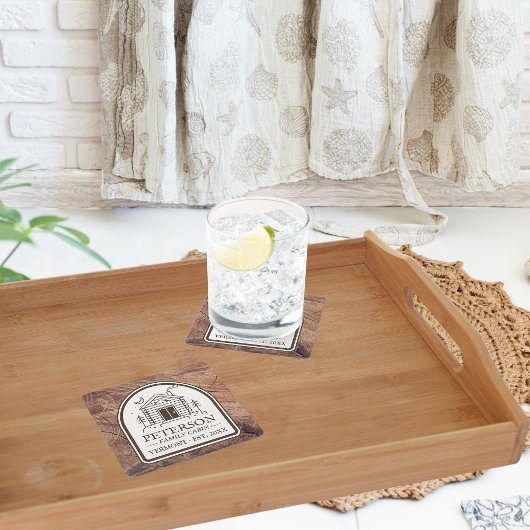 Familie Cabin Rustiek Hout Gepersonaliseerde Decor Kartonnen Onderzetters