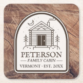 Familie Cabin Rustiek Hout Gepersonaliseerde Decor Kartonnen Onderzetters (Voorkant)